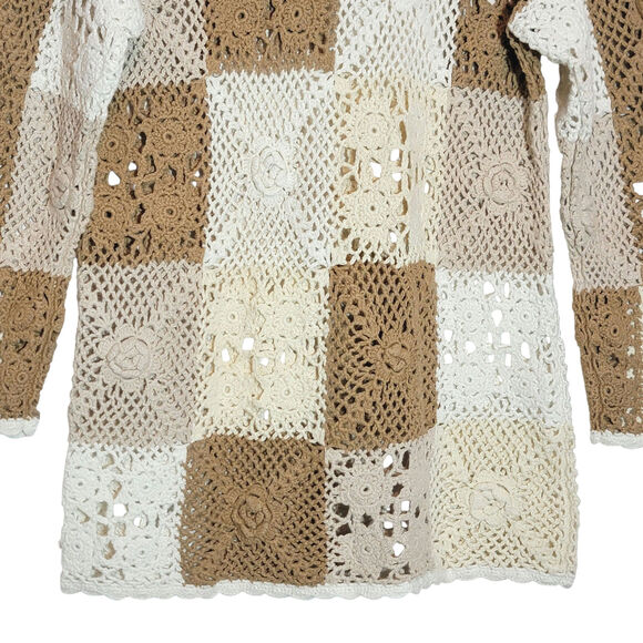 STYLE New York Crochet Tunic Sweater Tan Beige Casual Boho Beach Coverup S - Picture 13 of 16
